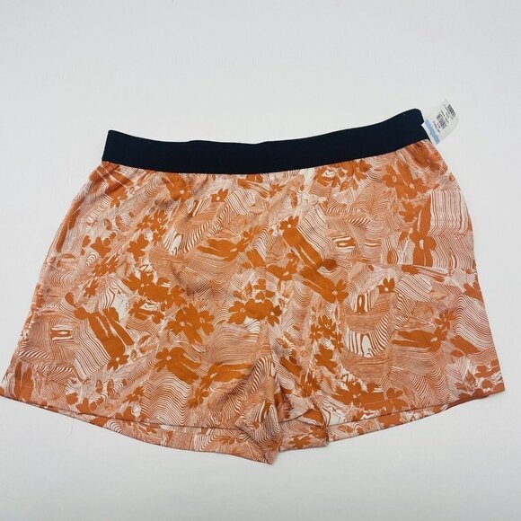 Open Edit Womens Plus Size 2X Elastic Waist Satin Shorts Orange Ivory Daisy 160 - Picture 3 of 8